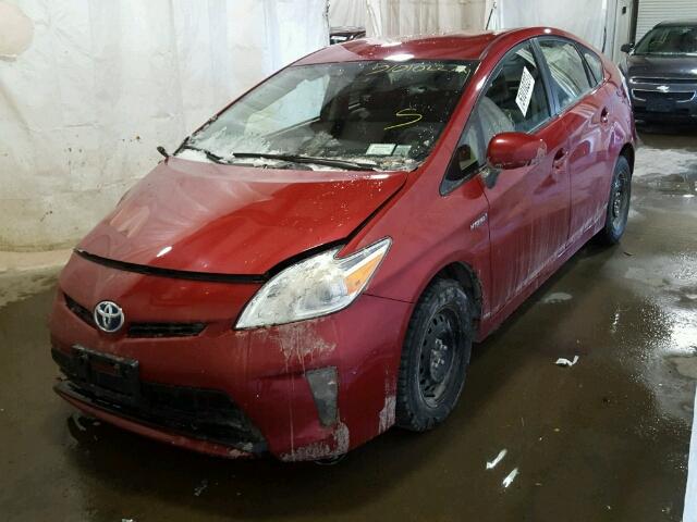 JTDKN3DU3D1717548 - 2013 TOYOTA PRIUS RED photo 2