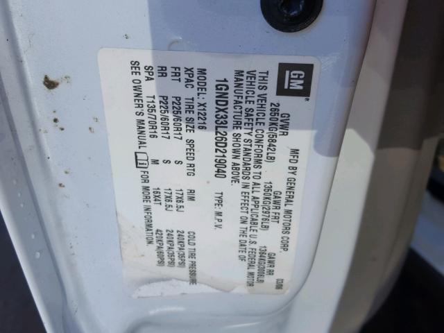 1GNDX33L26D219040 - 2006 CHEVROLET UPLANDER L 白色 照片 10