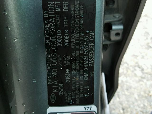 KNAFX4A85F5281576 - 2015 KIA FORTE EX GRAY photo 10