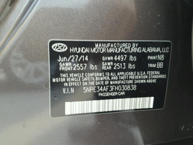 5NPE34AF3FH030838 - 2015 HYUNDAI SONATA SPO BROWN photo 10