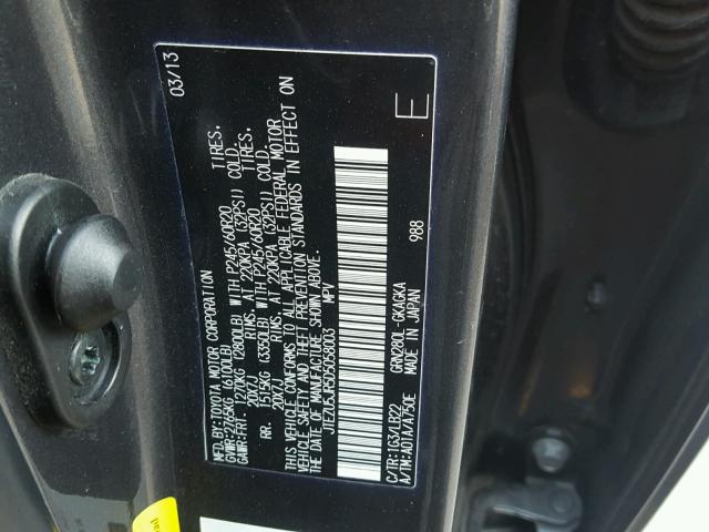 JTEZU5JR5D5058003 - 2013 TOYOTA 4RUNNER SR GRAY photo 10