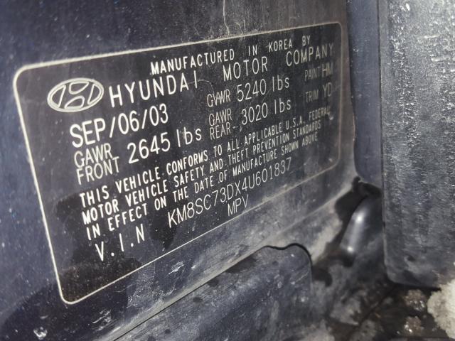 KM8SC73DX4U601837 - 2004 HYUNDAI SANTA FE G BLUE photo 10