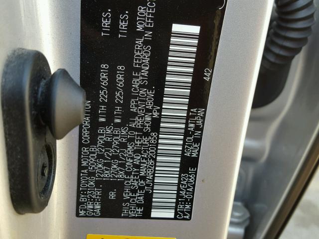 JTJYARBZ8F2001858 - 2015 LEXUS NX 200T SILVER photo 10