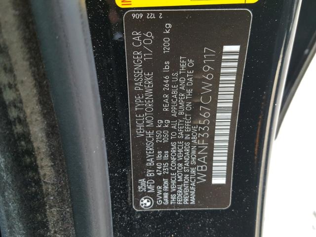 WBANF33567CW69117 - 2007 BMW 525 XI Սև լուսանկար 10