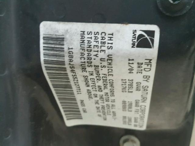 1G8AJ54F55Z127711 - 2005 SATURN ION LEVEL BEIGE photo 10