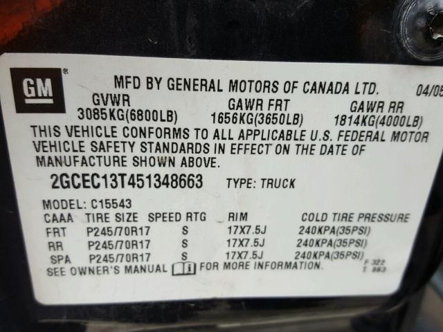 2GCEC13T451348663 - 2005 CHEVROLET SILVERADO GRAY photo 10