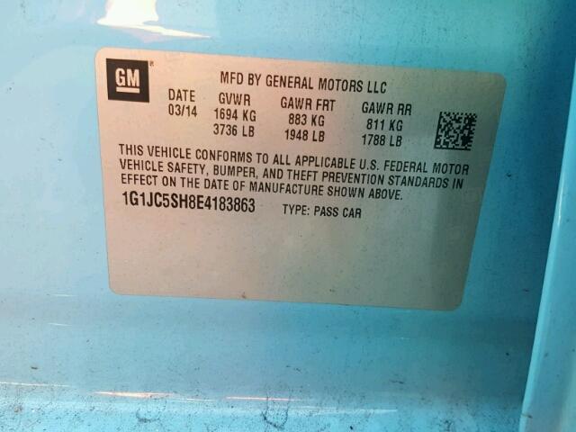 1G1JC5SH8E4183863 - 2014 CHEVROLET SONIC LT BLUE photo 10