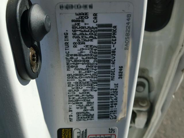 4T1BE32K44U306042 - 2004 TOYOTA CAMRY LE თეთრი ფოტო 10