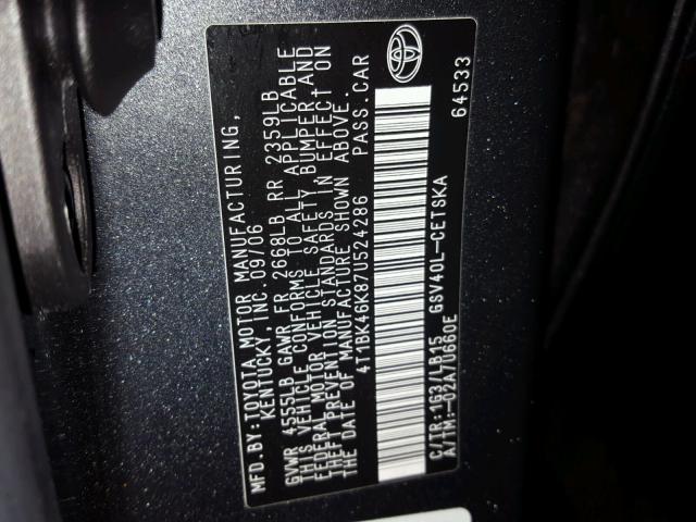 4T1BK46K87U524286 - 2007 TOYOTA CAMRY NEW GRAY photo 10