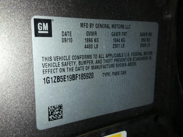 1G1ZB5E19BF185920 - 2011 CHEVROLET MALIBU LS TAN photo 10