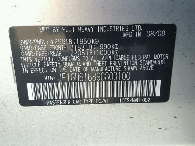 JF1GH61689G803100 - 2009 SUBARU IMPREZA 2. SILVER photo 10