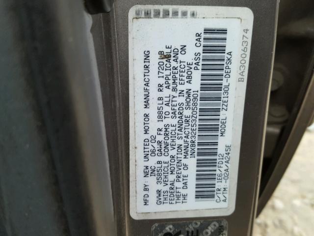 1NXBR32E53Z058901 - 2003 TOYOTA COROLLA CE GRAY photo 10