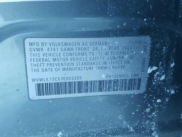 WVWLK73C57E003205 - 2007 VOLKSWAGEN PASSAT 2.0 GRAY photo 10