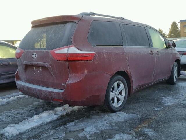 5TDKZ3DC3HS772179 - 2017 TOYOTA SIENNA LE MAROON photo 4