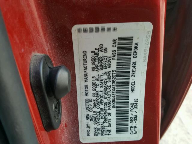 1NXBU4EEXAZ362075 - 2010 TOYOTA COROLLA BA RED photo 10