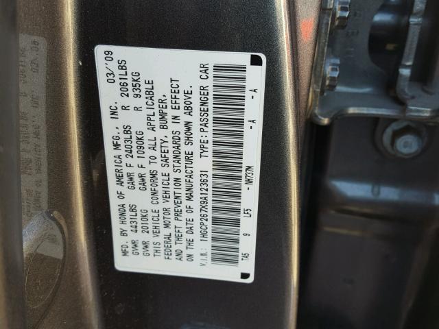 1HGCP267X9A123631 - 2009 HONDA ACCORD EX GRAY photo 10