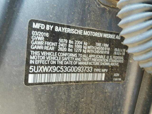 5UXWX9C53G0D93733 - 2016 BMW X3 XDRIVE2 Szary zdjęcie 10