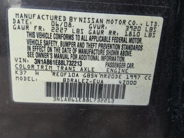 3N1AB61E88L732213 - 2008 NISSAN SENTRA 2.0 BROWN photo 10