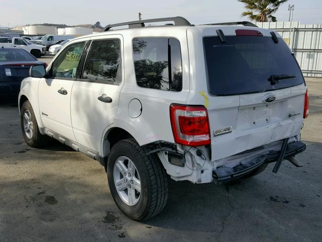 1FMCU59379KB39664 - 2009 FORD ESCAPE HYB WHITE photo 3