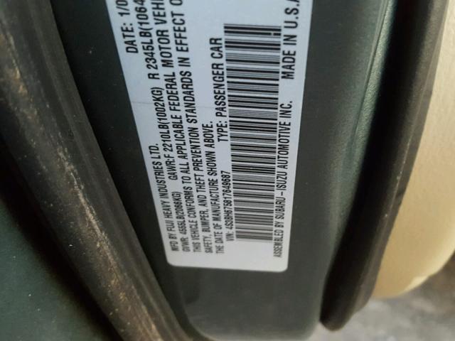 4S3BH675817649687 - 2001 SUBARU LEGACY OUT GREEN photo 10