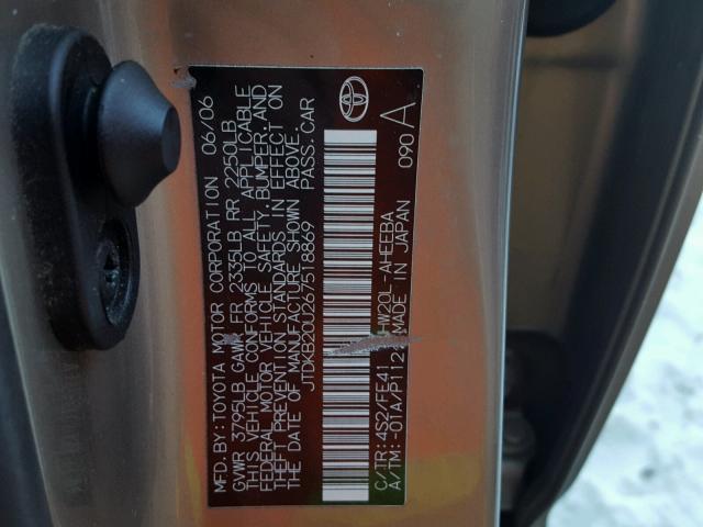 JTDKB20U267518869 - 2006 TOYOTA PRIUS GOLD photo 10