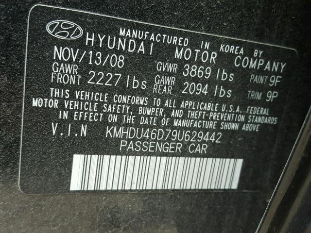 KMHDU46D79U629442 - 2009 HYUNDAI ELANTRA GL BLACK photo 10