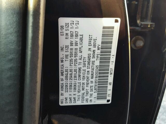 5J8TB18519A002345 - 2009 ACURA RDX TECHNO BLACK photo 10