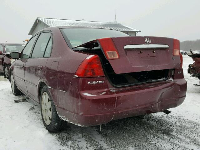2HGES25772H534517 - 2002 HONDA CIVIC EX 勃艮第红 照片 3