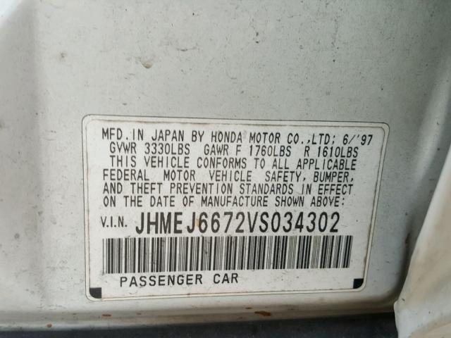 JHMEJ6672VS034302 - 1997 HONDA CIVIC LX WHITE photo 10