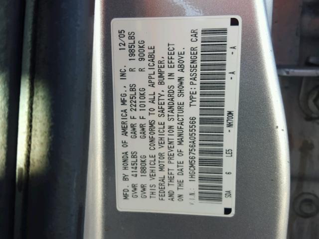 1HGCM56756A055566 - 2006 HONDA ACCORD EX SILVER photo 10