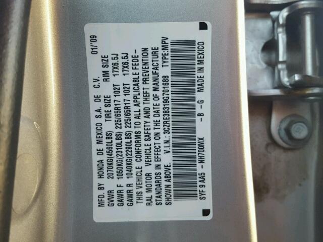 3CZRE38319G701688 - 2009 HONDA CR-V LX SILVER photo 10