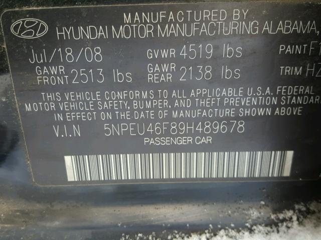 5NPEU46F89H489678 - 2009 HYUNDAI SONATA SE BLACK photo 10