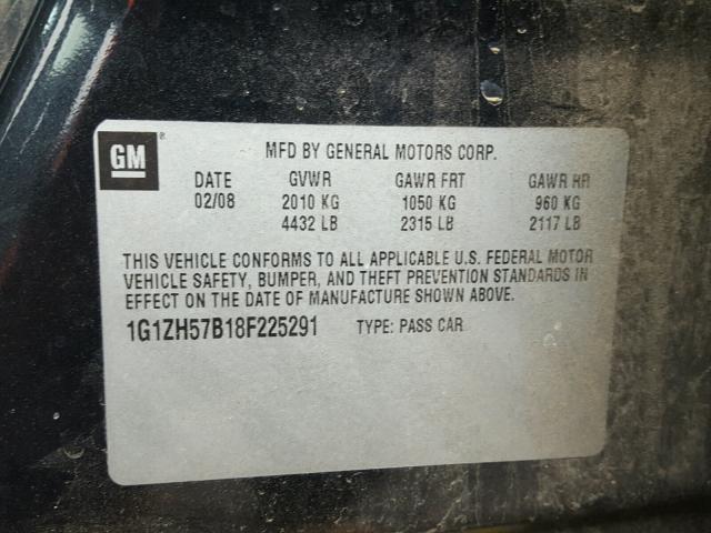 1G1ZH57B18F225291 - 2008 CHEVROLET MALIBU 1LT შავი ფოტო 10