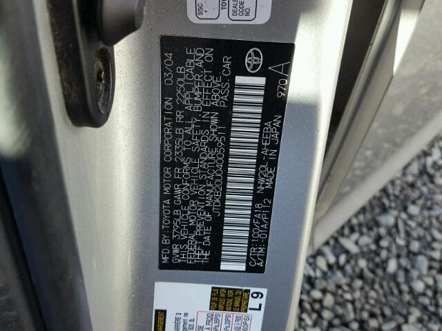 JTDKB20U040059511 - 2004 TOYOTA PRIUS SILVER photo 10