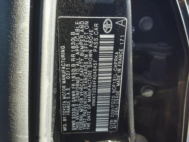 VNKKTUD34FA040457 - 2015 TOYOTA YARIS BLACK photo 10