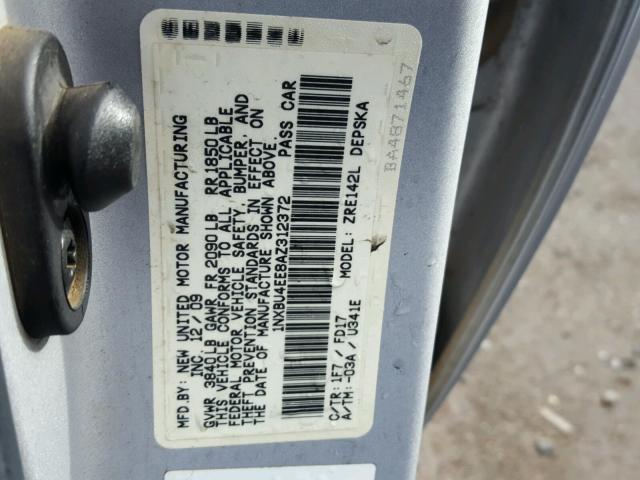 1NXBU4EE8AZ312372 - 2010 TOYOTA COROLLA BA SILVER photo 10