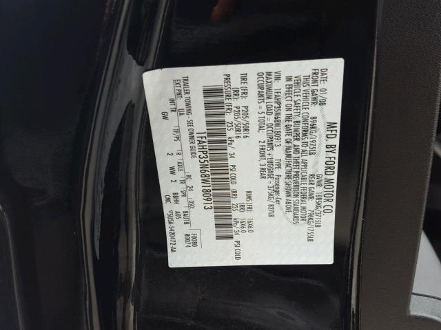 1FAHP35N68W180913 - 2008 FORD FOCUS SE BLACK photo 10