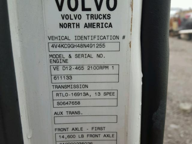 4V4KC9GH48N491255 - 2008 VOLVO VHD WHITE photo 10