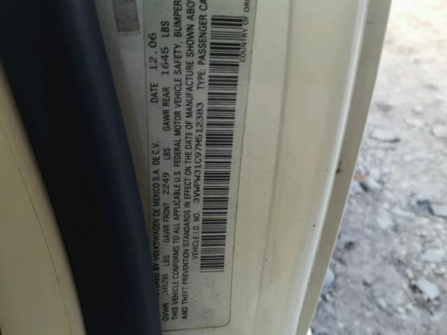 3VWPW31C97M512383 - 2007 VOLKSWAGEN NEW BEETLE 奶油色 照片 10