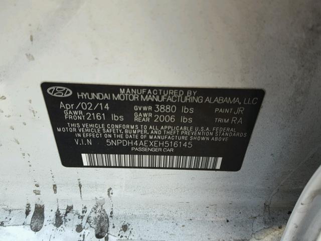 5NPDH4AEXEH516145 - 2014 HYUNDAI ELANTRA SE WHITE photo 10