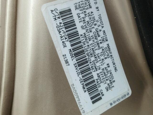 4T1SK12E9PU247467 - 1993 TOYOTA CAMRY LE თაფლისფერი ფოტო 10