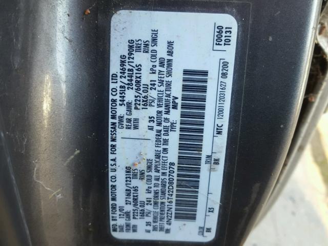 4N2ZN16T42D807078 - 2002 NISSAN QUEST SE GRAY photo 10