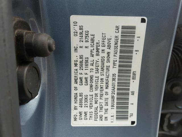 19UUA8F20AA013835 - 2010 ACURA TL BLUE photo 10