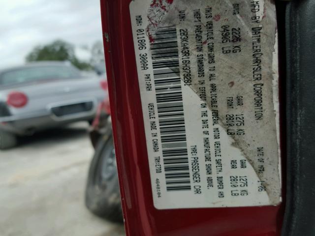 2B3KA43R16H379281 - 2006 DODGE CHARGER SE BURGUNDY photo 10