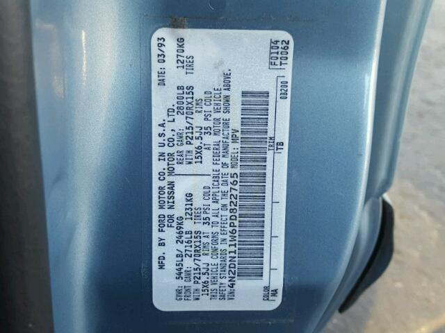 4N2DN11W6PD822765 - 1993 NISSAN QUEST GXE BLUE photo 10