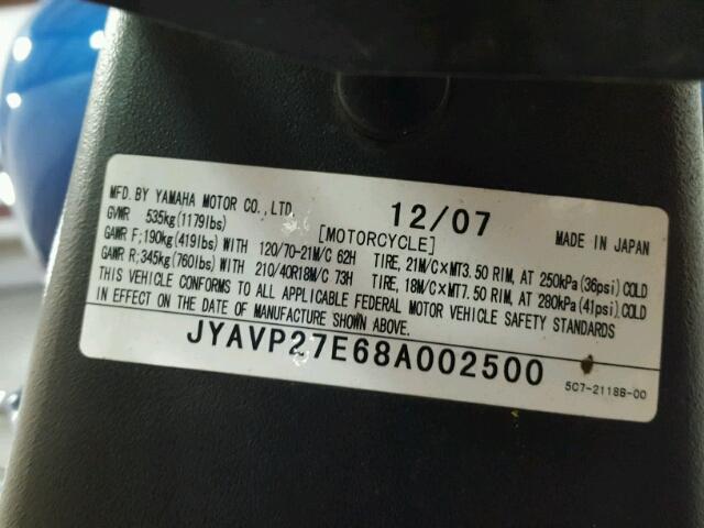 JYAVP27E68A002500 - 2008 YAMAHA XV1900 CU BLUE photo 10