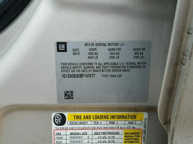 1G1ZA5EU5BF147677 - 2011 CHEVROLET MALIBU LS 米色 照片 10