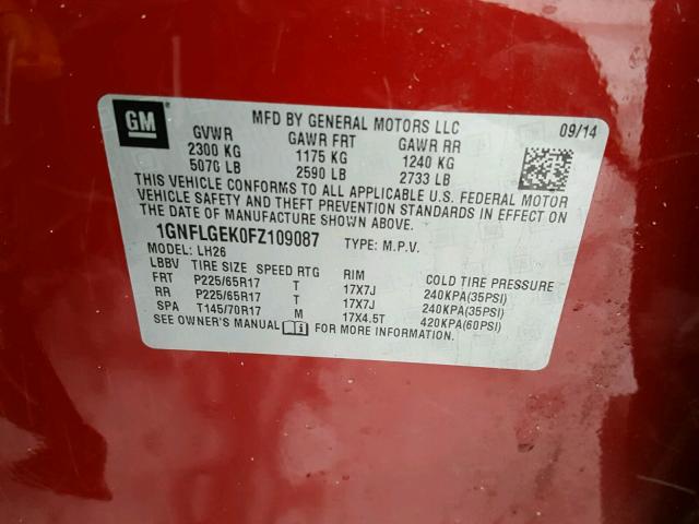 1GNFLGEK0FZ109087 - 2015 CHEVROLET EQUINOX LT RED photo 10