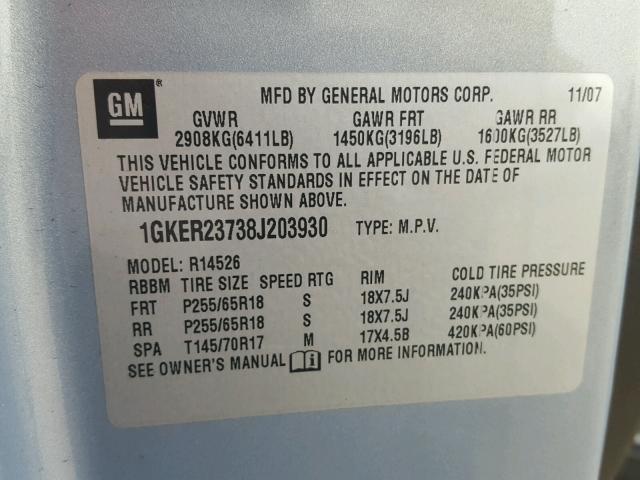 1GKER23738J203930 - 2008 GMC ACADIA SLT Mavi foto 10