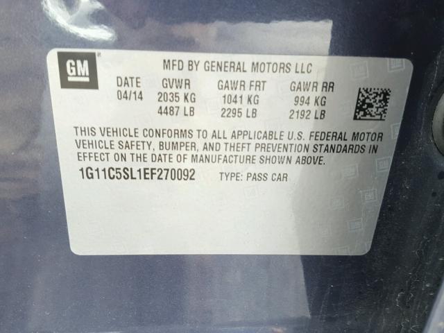 1G11C5SL1EF270092 - 2014 CHEVROLET MALIBU 1LT 蓝色 照片 10